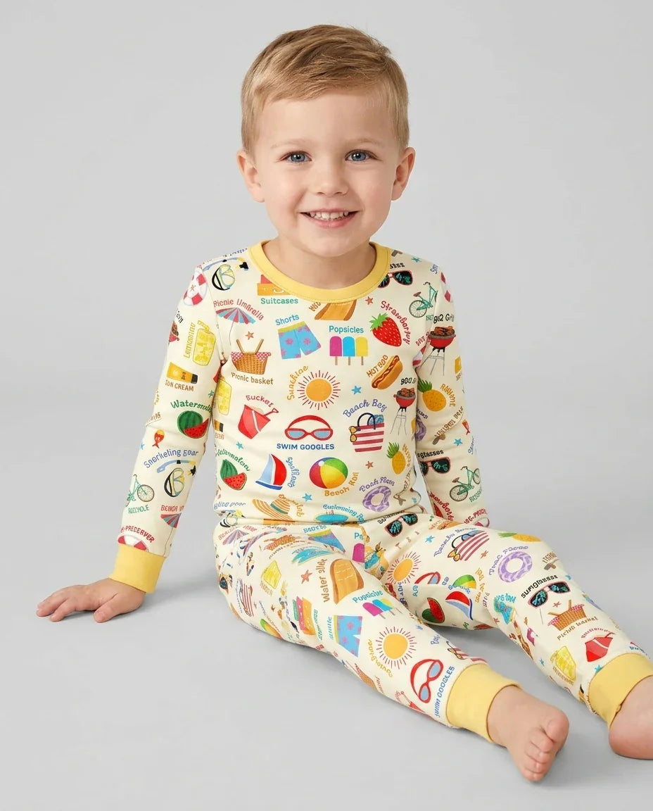 Zweiteiliges Langarm-Pyjama-Set mit Sommerfrüchten