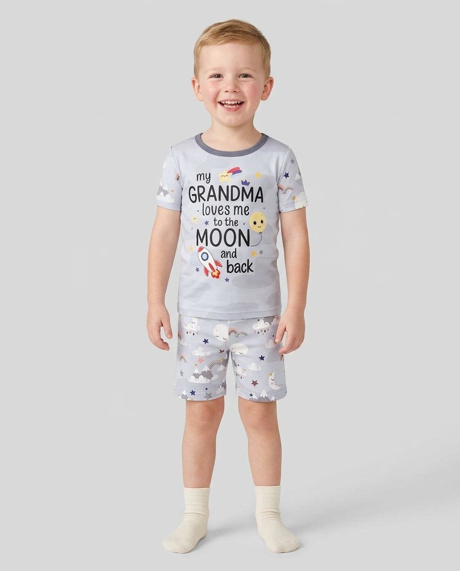 My Grandma Loves Me To The Moon And Back Bamboo Two Piece Short Sleeve Shorts Pajama Set