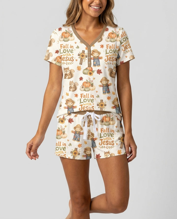 Fall For Jesus Bamboo Women Short Sleeve Short Pajama Set