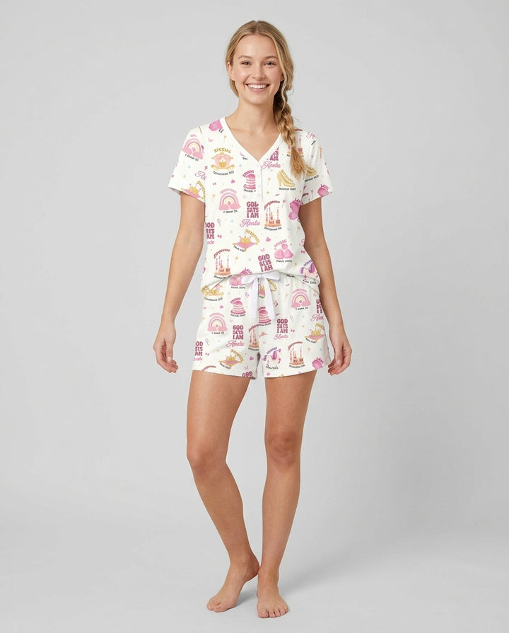 God Says I Am Girl Bamboo Women Short Sleeve Short Pajama Set