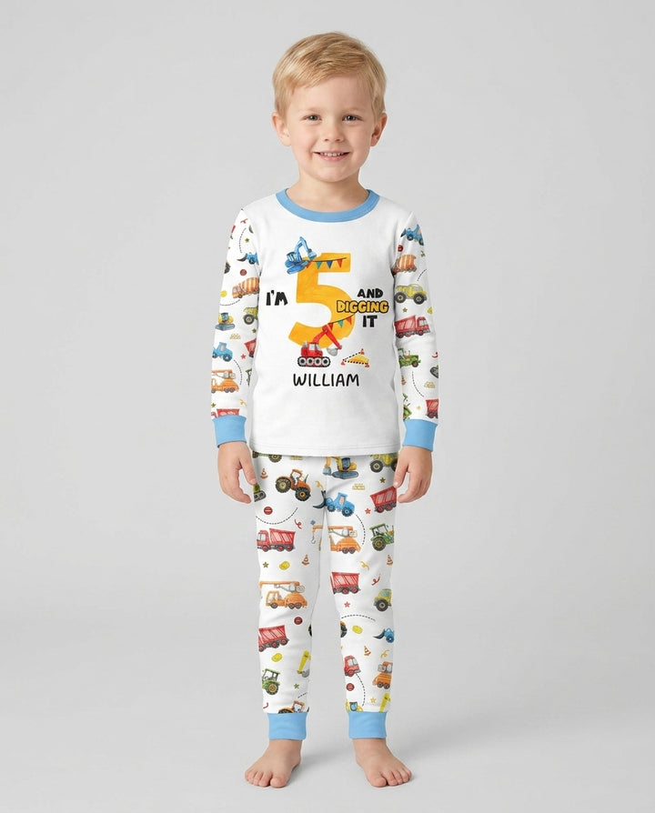 I'm Digging It Birthday - Personalized Name & Age Bamboo Two Piece Long Sleeve Pajama Set