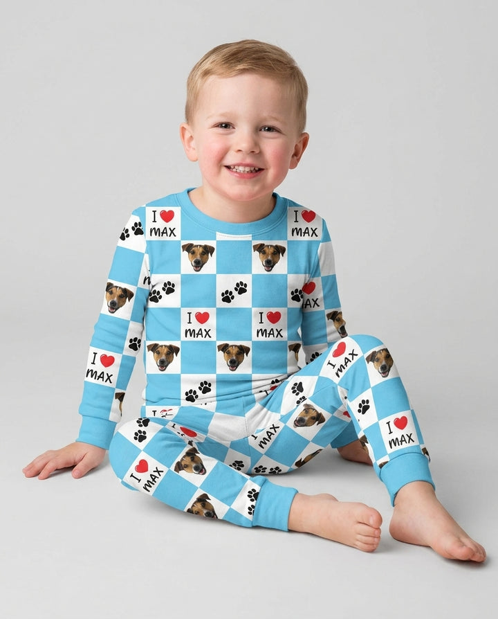Custom Photo I Love My Best Friend Dog/ Cat Bamboo Two Piece Long Sleeve Pajama Set