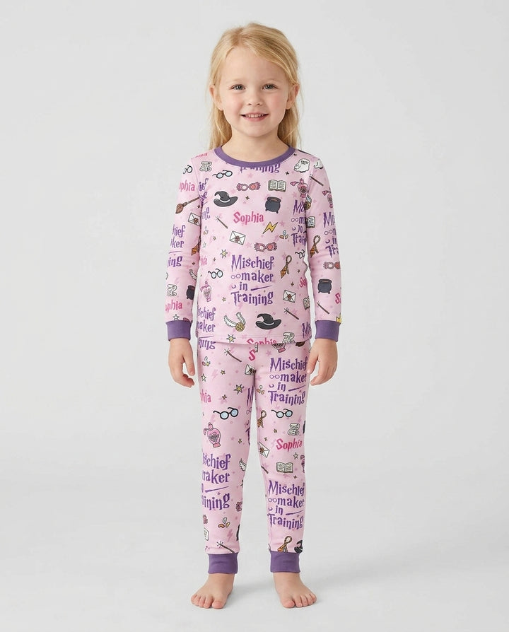 Custom Name Mischief Maker In Training Bamboo Two Piece Long Sleeve Pajama Set