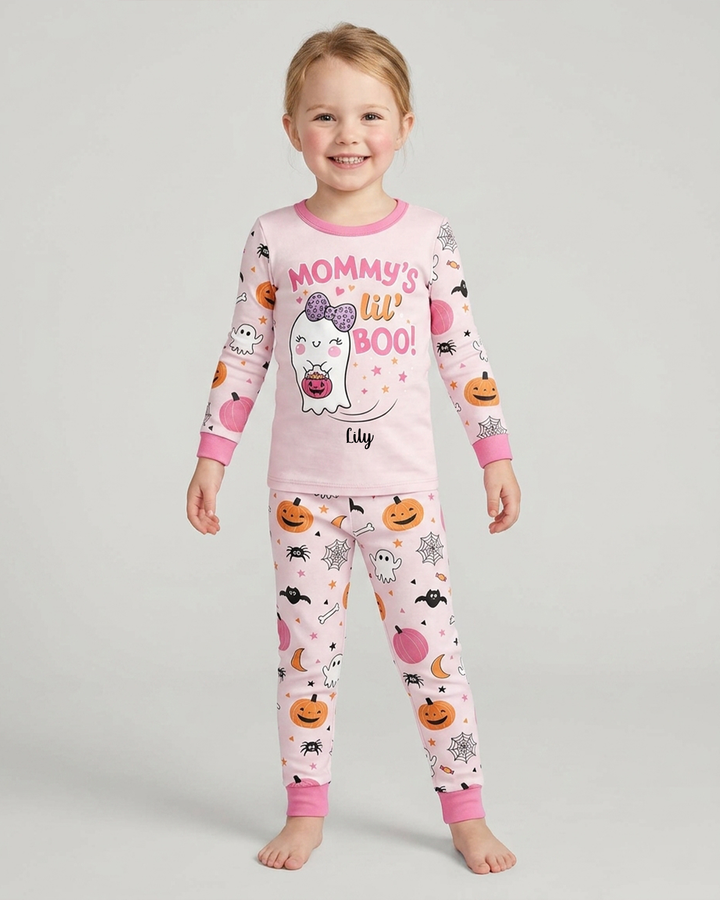 Custom Name Mommy's Lil' Boo Bamboo Two Piece Long Sleeve Pajama Set