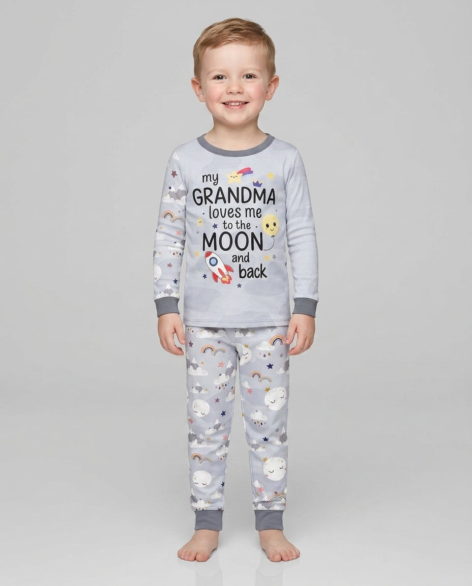 My Grandma Loves Me To The Moon And Back Bamboo Two Piece Long Sleeve Pajama Set