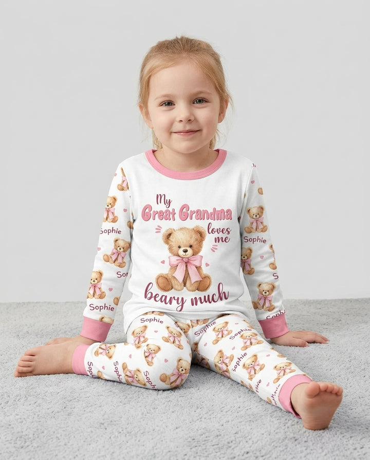 Grandma/... Loves Me Beary Much Personalized Bamboo Two Piece Long Sleeve Pajama Set