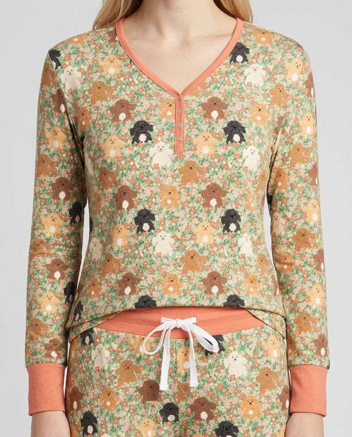Welpen-Garten-Familien-Pyjama-Set aus Bambus für Damen