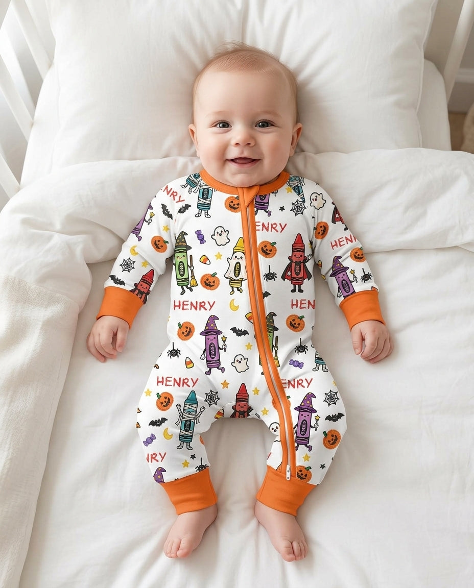 Custom Name Halloween Crayon Bamboo Convertible Zippy