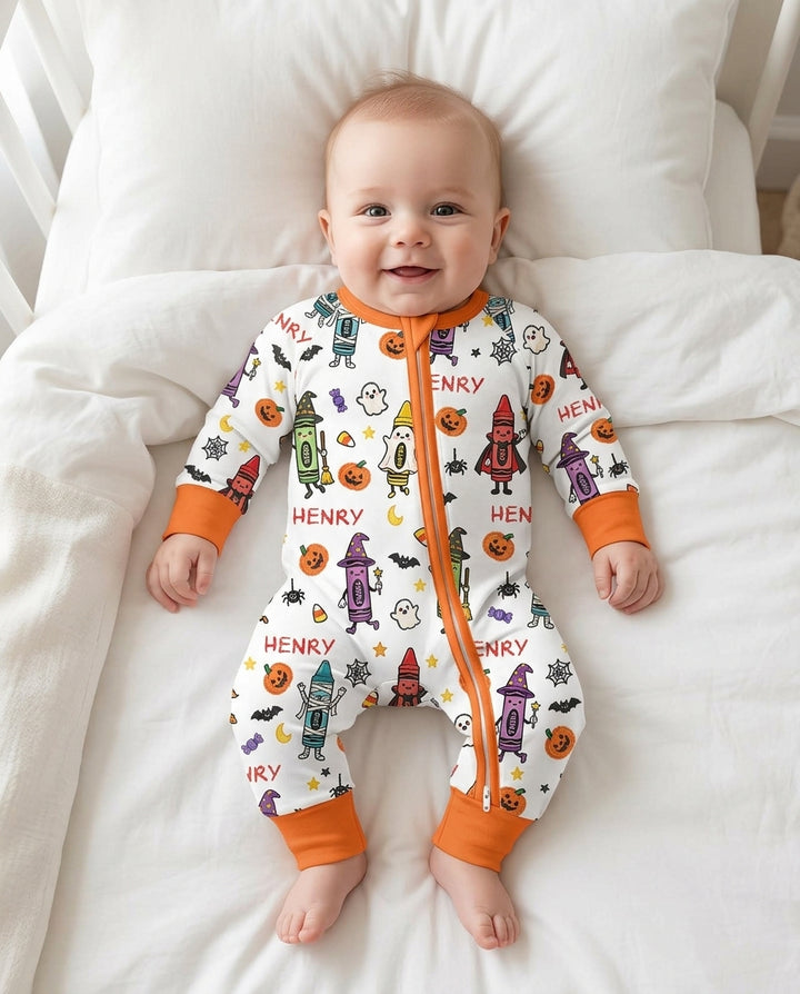 Custom Name Halloween Crayon Bamboo Convertible Zippy