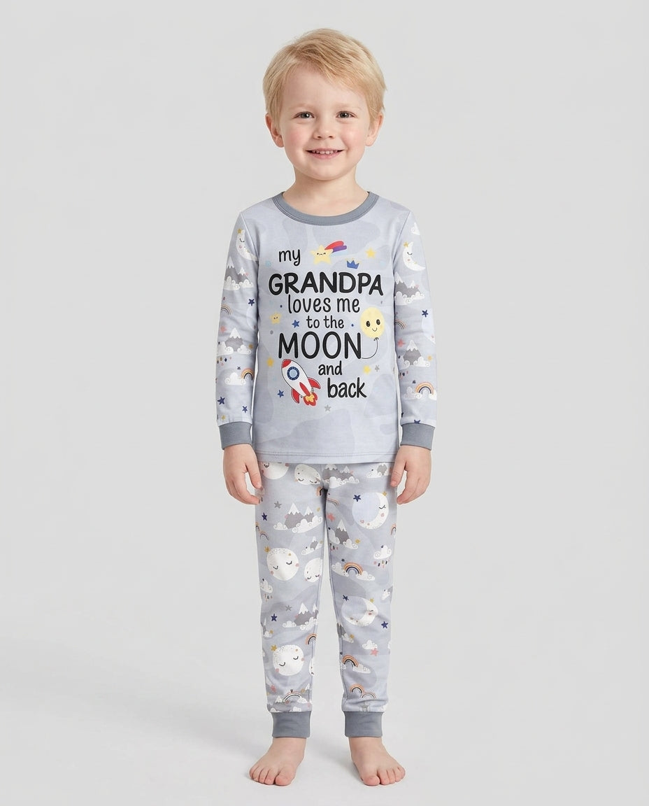 Personalized Loves To The Moon And Back Bamboo Two Piece Long Sleeve Pajama Set