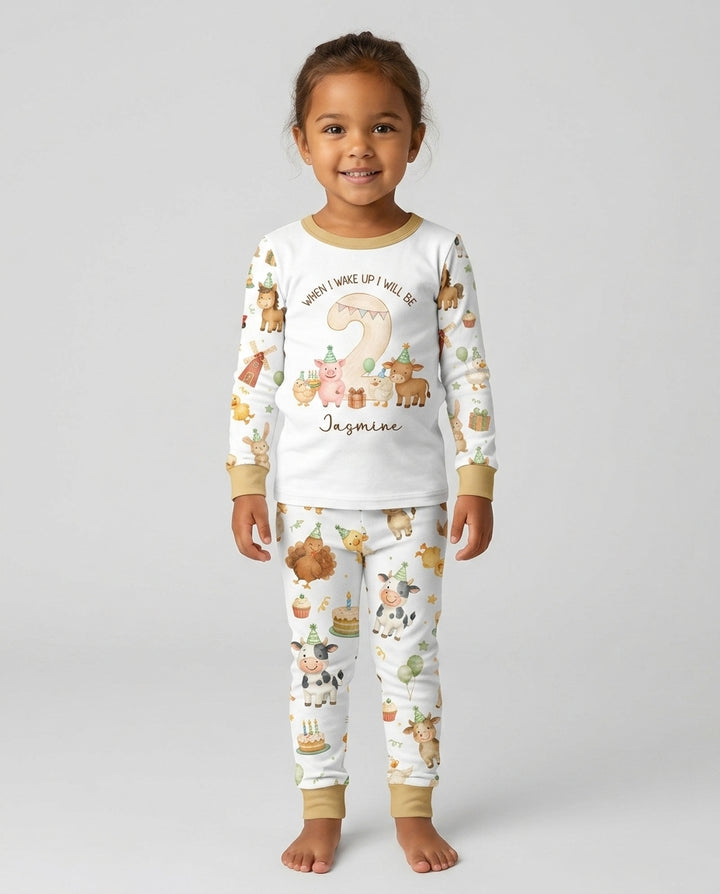 Personalized Farm Animals When I Wake Up I Will Be Birthday Bamboo Two Piece Long Sleeve Pajama Set