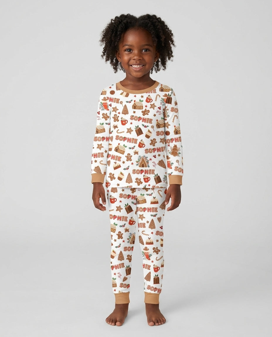 Personalized Gingerbread Christmas Bamboo Two Piece Long Sleeve Pajama Set