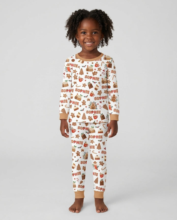 Personalized Gingerbread Christmas Bamboo Two Piece Long Sleeve Pajama Set