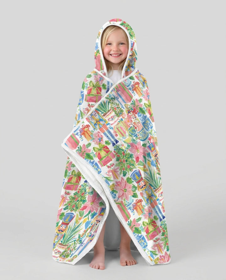 Watercolor Nutcracker Holiday Wearable Hooded Blanket