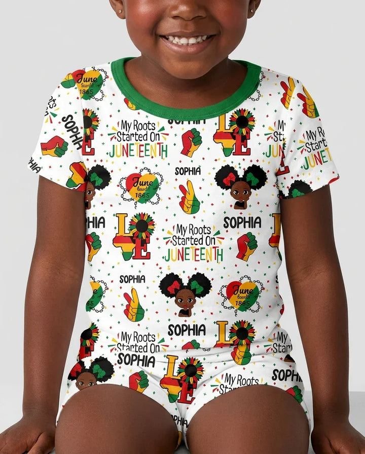 Custom Name My Roots Started On Juneteenth Bamboo Two Piece Short Sleeve Shorts Pajama Set