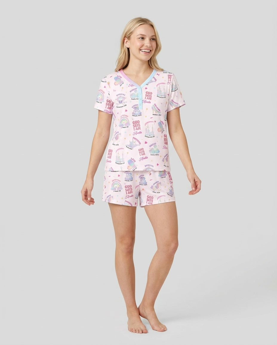 God Says I Am Girl Bamboo Women Short Sleeve Short Pajama Set