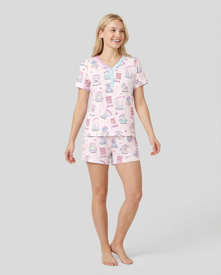 God Says I Am Girl Bamboo Women Short Sleeve Short Pajama Set