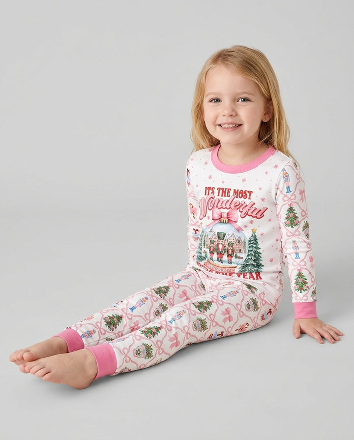 Nutcracker and Snow Globe It's Most Wonderful Time of The Year Bamboo Two Piece Long Sleeve Pajama Set