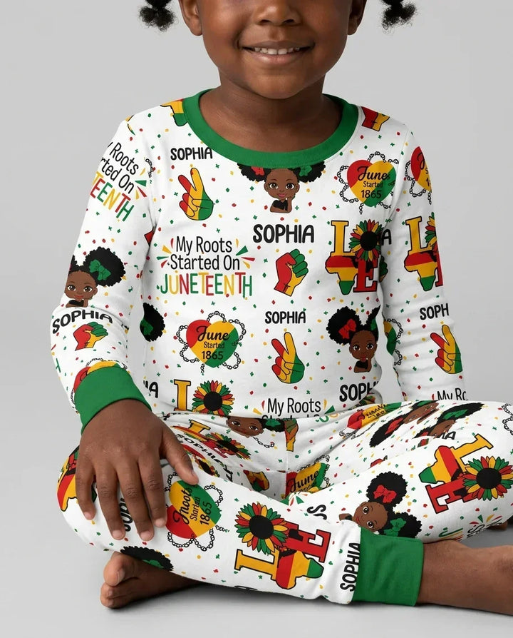 Custom Name My Roots Started On Juneteenth Bamboo Two Piece Long Sleeve Pajama Set