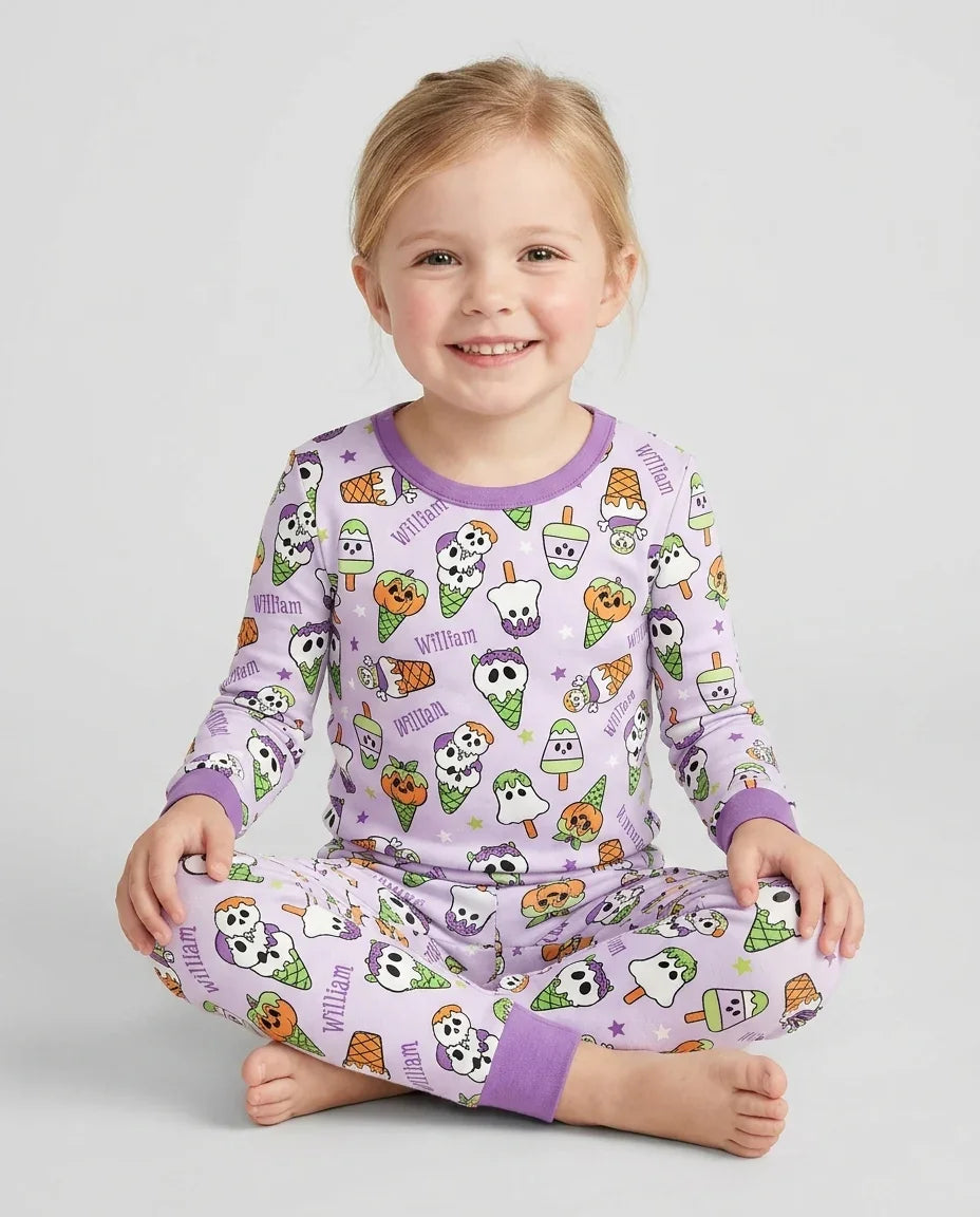 Summerween Ice cream Bamboo Two Piece Long Sleeve Pajama Set