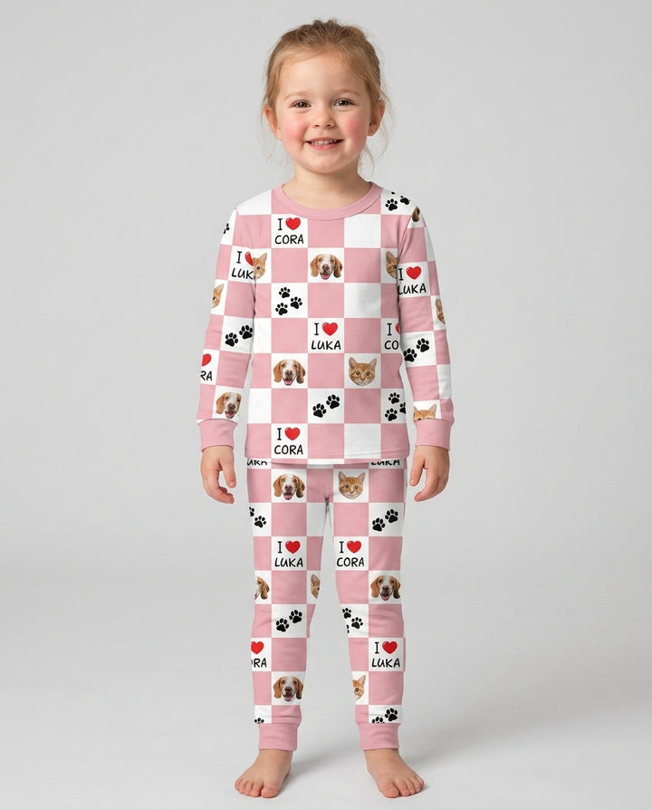 Custom Photo I Love My Best Friend Dog/ Cat Bamboo Two Piece Long Sleeve Pajama Set