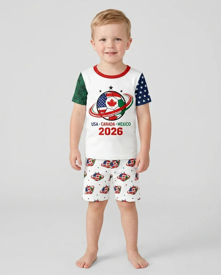 Soccer Cup USA Canada Mexico Bamboo Two Piece Short Sleeve Shorts Pajama Set