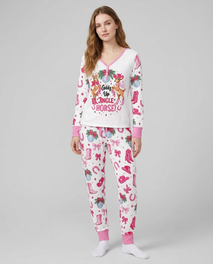 Western Christmas Giddy-up Jingle Horse Bamboo Women Pajama Set