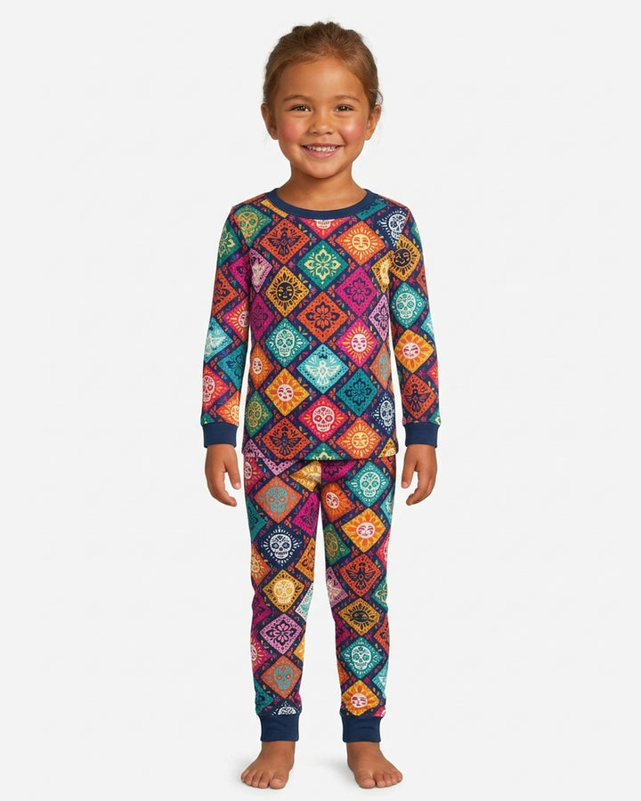 Day of the Dead Colorful Mexican Skull Bamboo Two Piece Long Sleeve Pajama Set