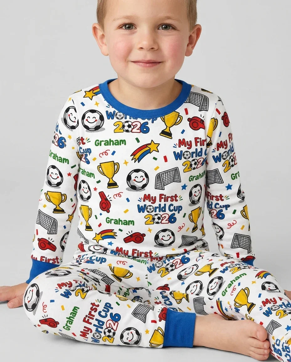 Custom Name My First Soccer Cup Bamboo Two Piece Long Sleeve Pajama Set