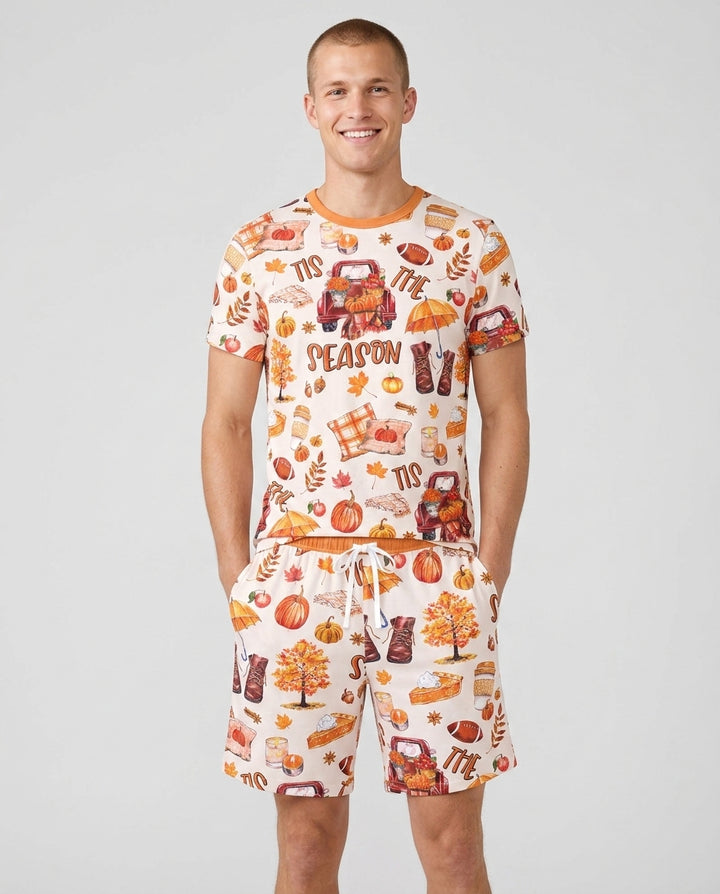 Fall Tis the Season Bamboo Men Short Sleeve Short Pajama Set