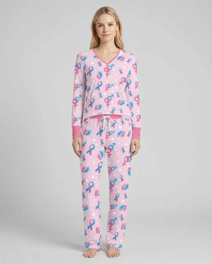 Damen-Pyjama-Set aus Bambus, blau und rosa, „Infertility Awareness“