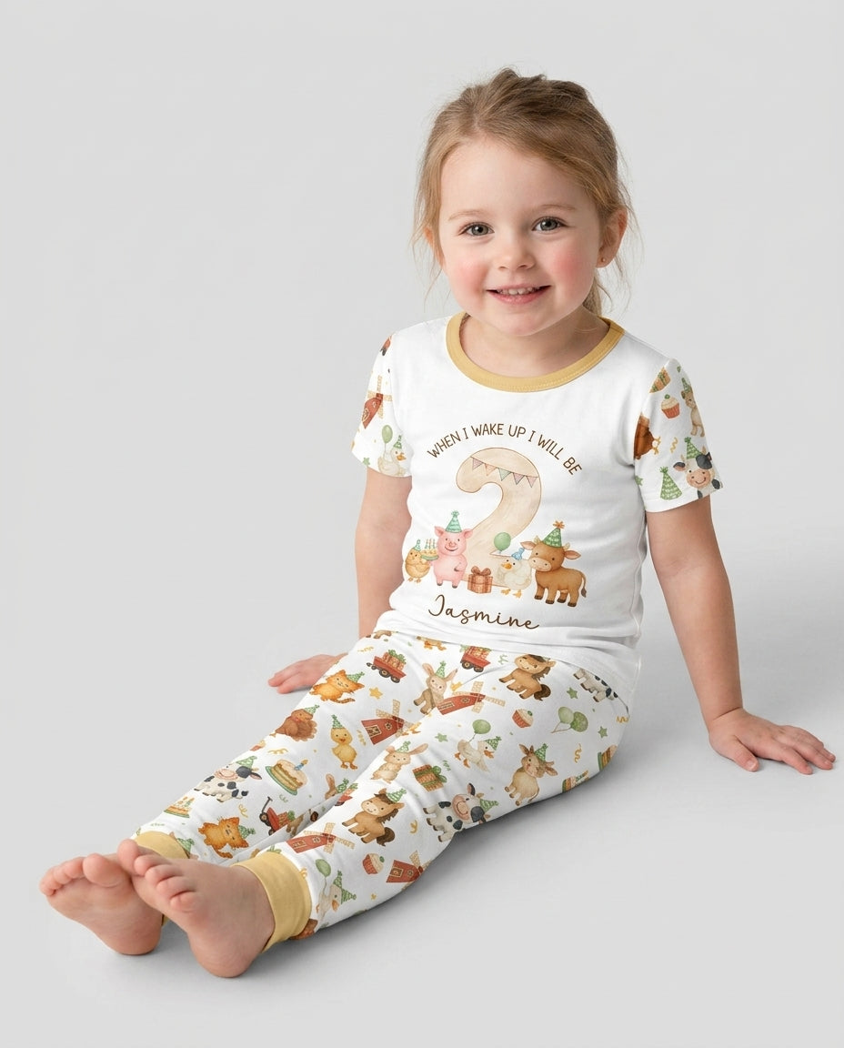 Personalized Farm Animals When I Wake Up I Will Be Birthday Bamboo Two Piece Short Sleeve Pajama Set
