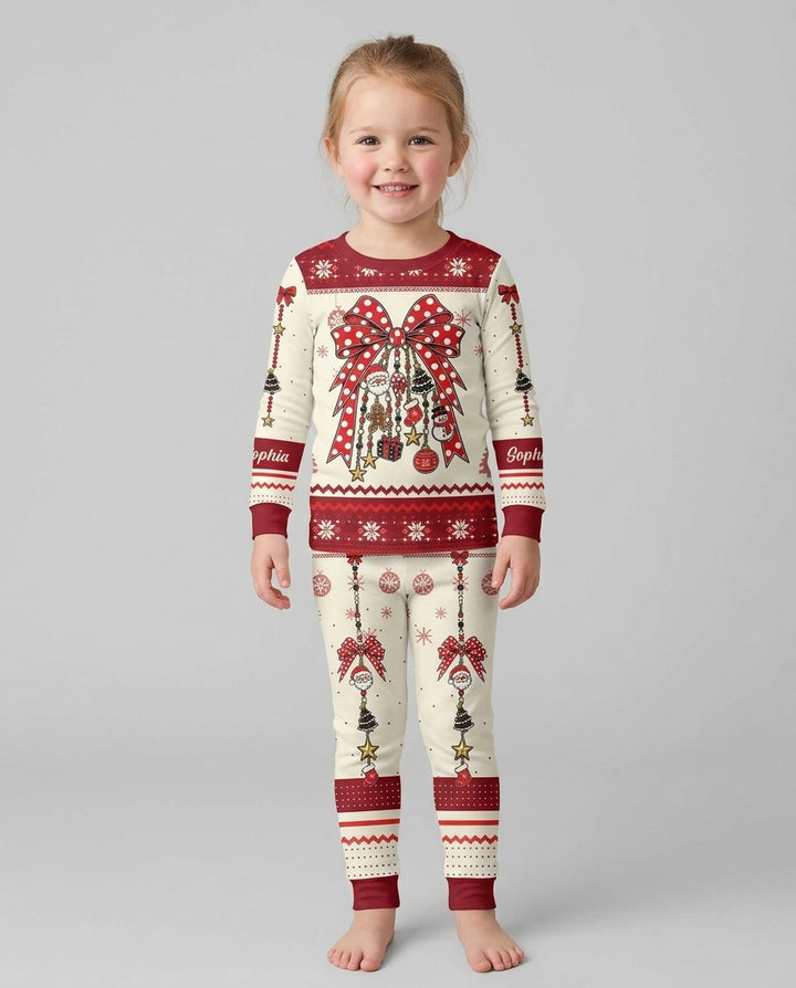 Custom Name Christmas Charm Bamboo Two Piece Long Sleeve Pajama Set