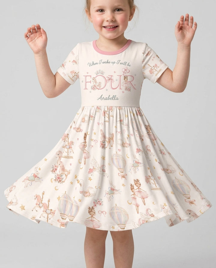 Custom Name When I Wake Up Girly Birthday Bamboo Twirl Dress