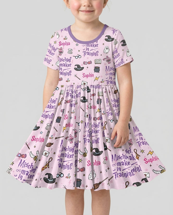 Custom Name Mischief Maker In Training Bamboo Twirl Dress