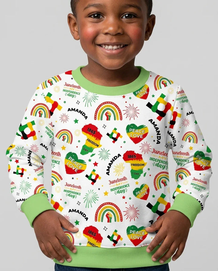 Personalisierter Name Juneteenth Is My Independence Day Crewneck-Sweatshirt aus Bambus