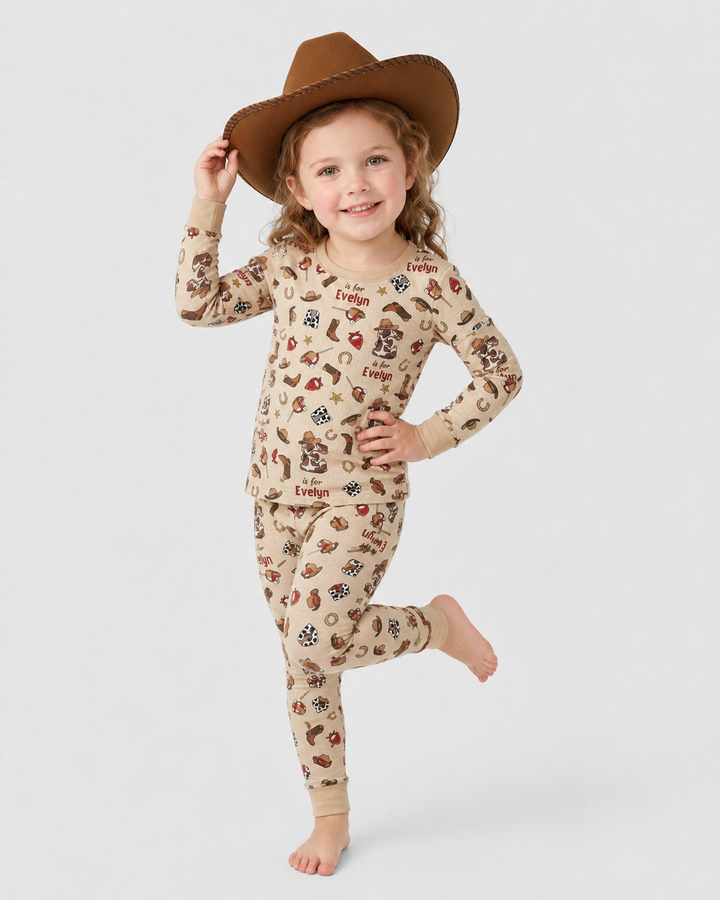 Little Wranglers Custom Name Bamboo Two Piece Long Sleeve Pajama Set