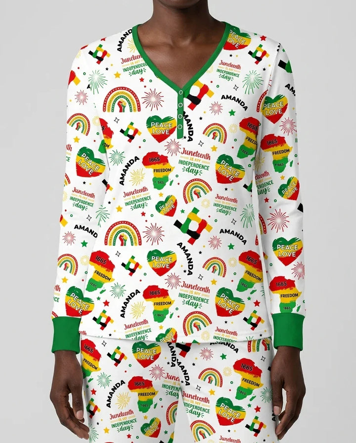 Custom Name Juneteenth Is My Independence Day Bambus Damen Pyjama Set