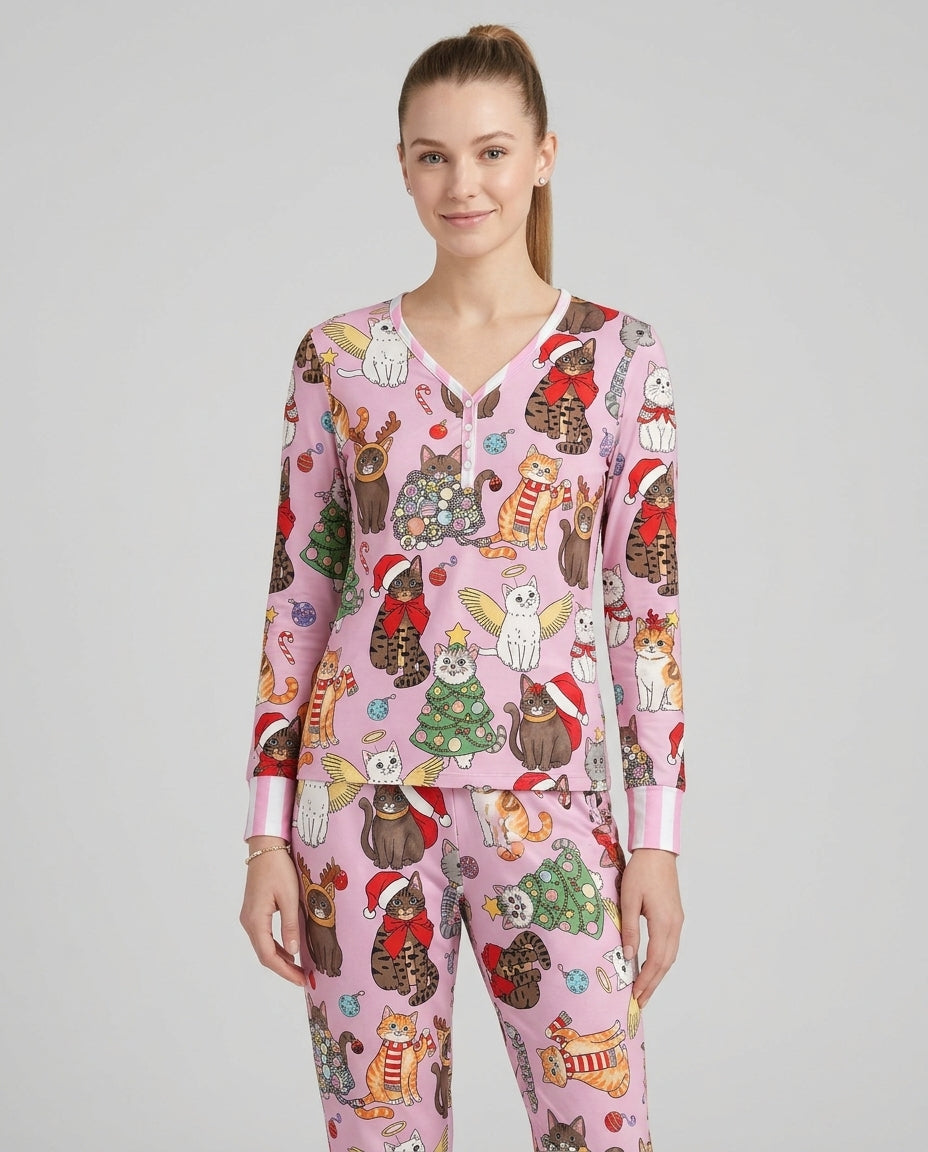 Christmas Kitty Wonderland Bamboo Women Pajama Set