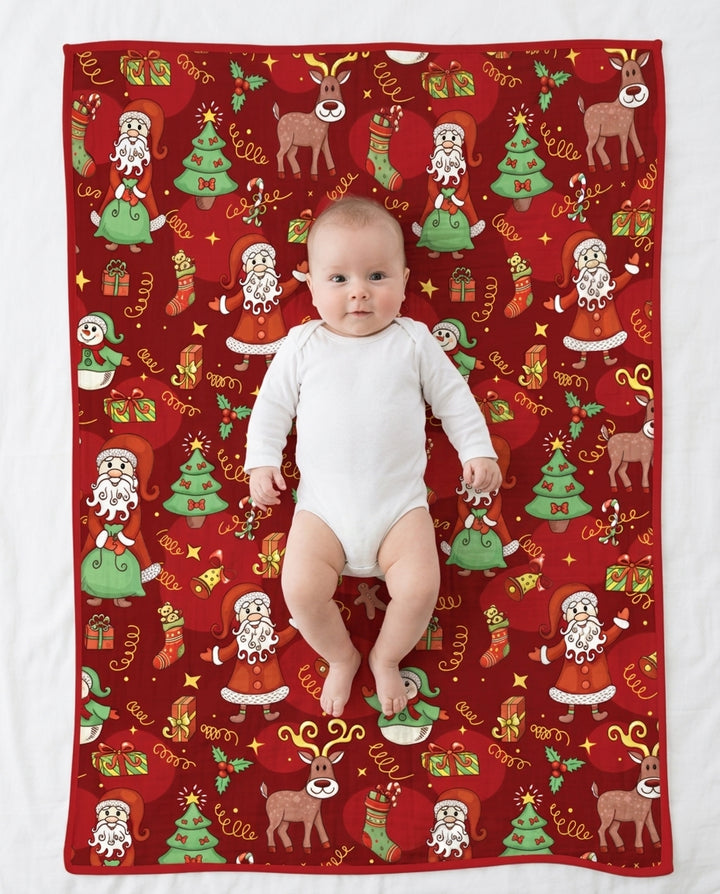 Santa Reindeer Snowflakes Bamboo Blanket