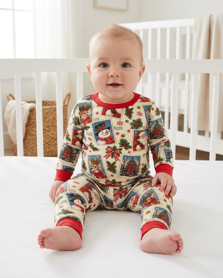 Holly Jolly Stamps Bamboo Two Piece Long Sleeve Pajama Set
