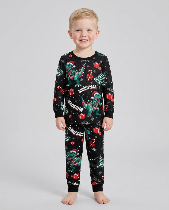 Dinosaur Raw Noel Bamboo Two Piece Long Sleeve Pajama Set