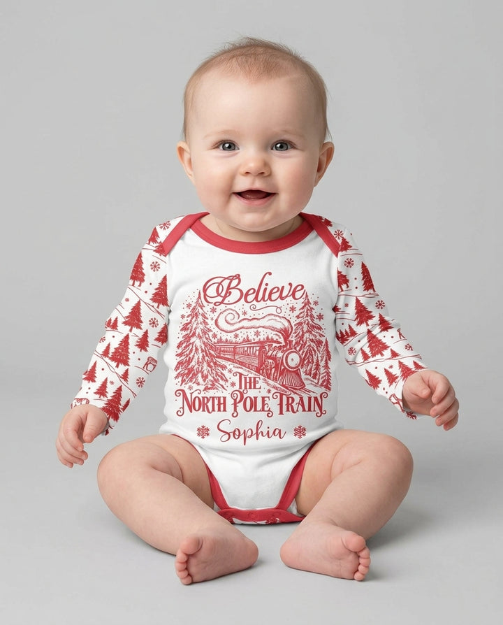 Custom Name North Pole Train Bamboo Bodysuit