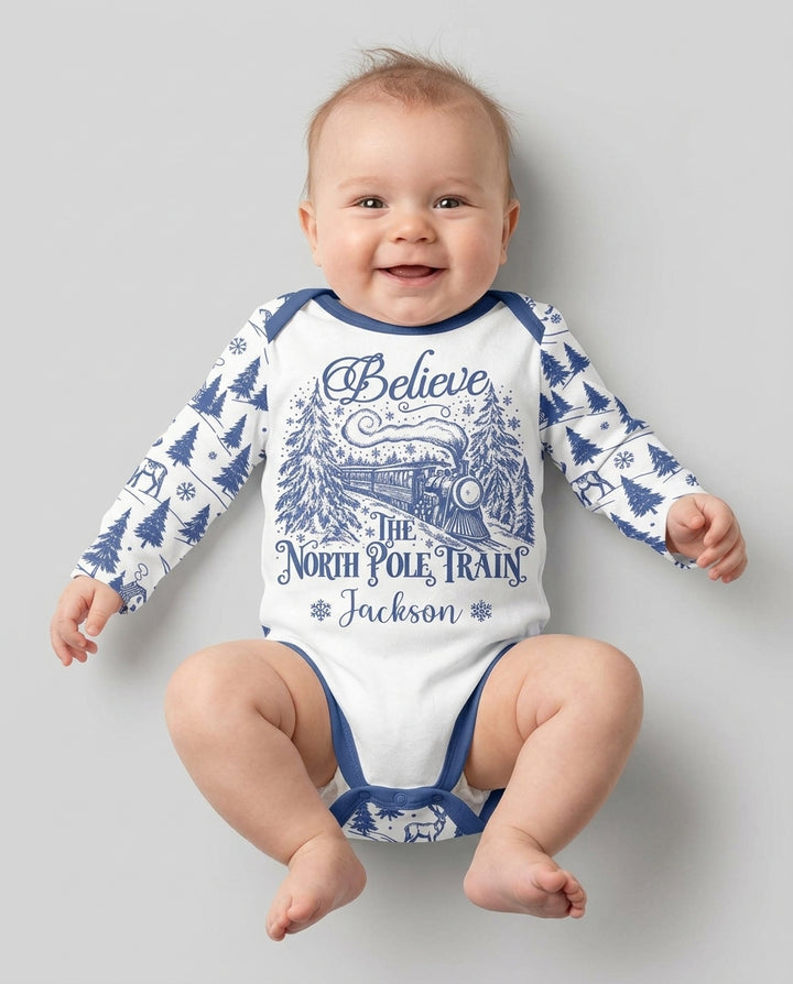 Custom Name North Pole Train Bamboo Bodysuit