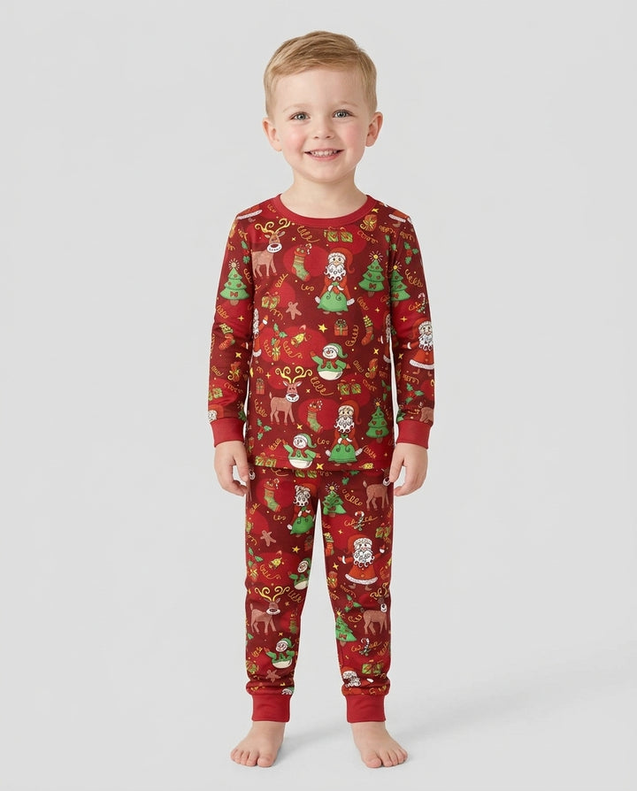 Santa Reindeer Snowflakes Bamboo Two Piece Long Sleeve Pajama Set