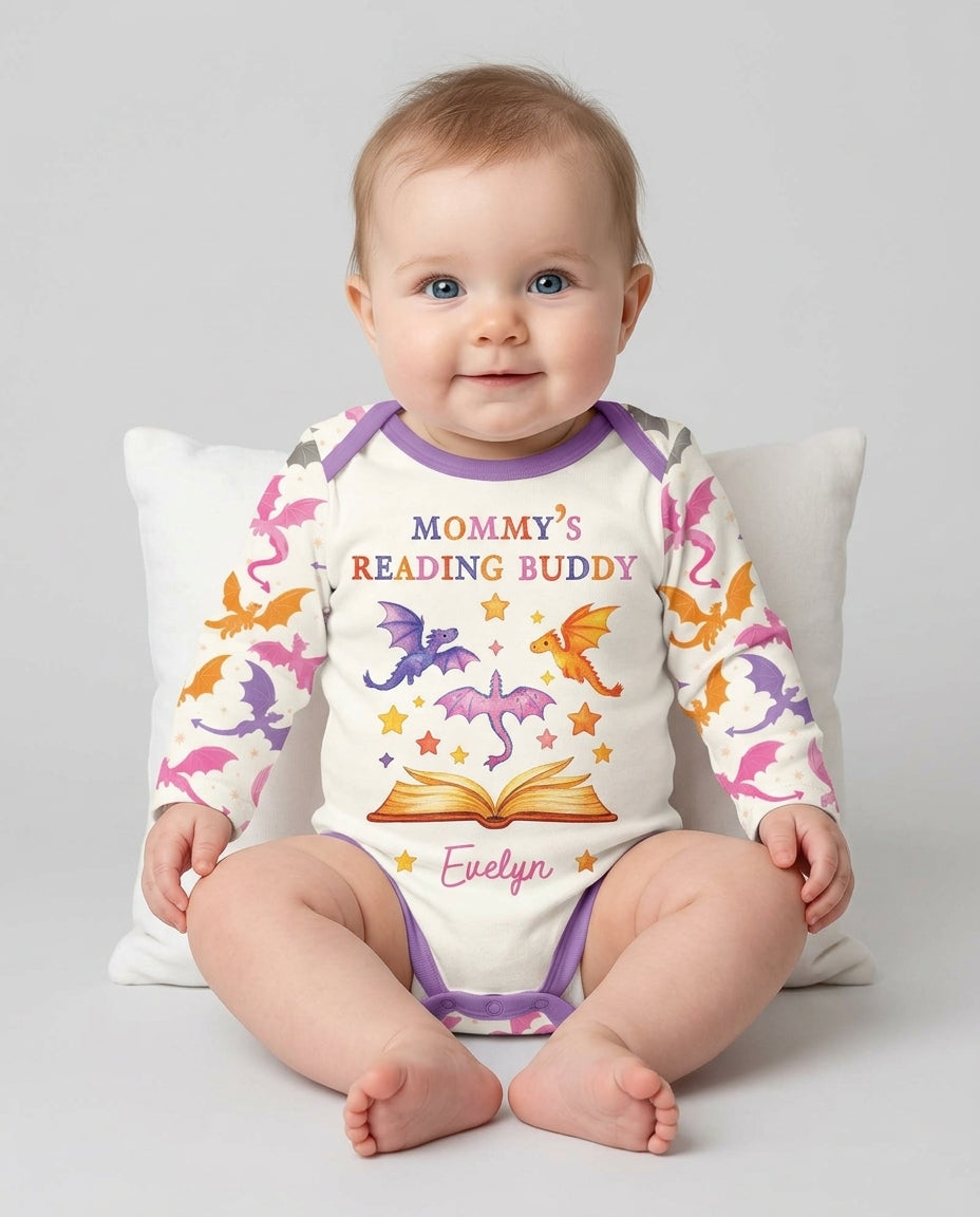 Custom Name Dragon Reading Buddy Bamboo Bodysuit