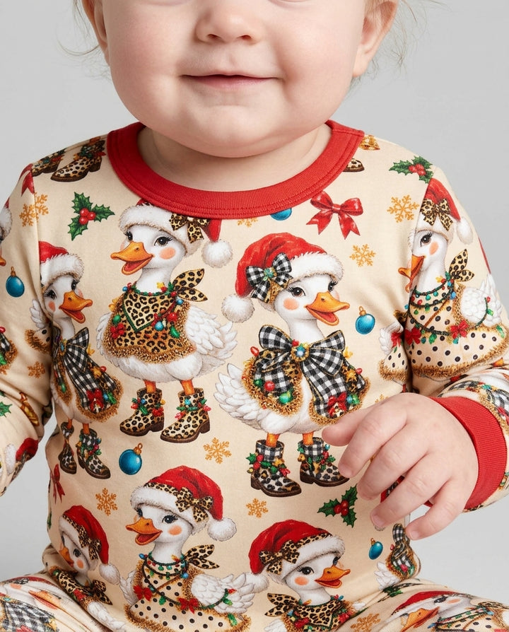 Holly Jolly Cowgirl Ducks Bamboo Two Piece Long Sleeve Pajama Set