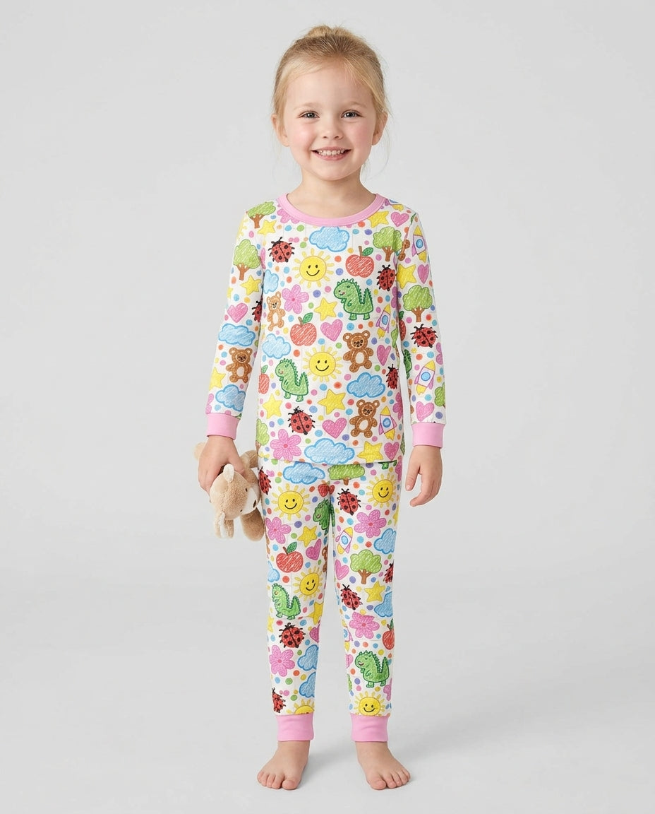 Baby Cute Draw Bamboo Two Piece Long Sleeve Pajama Set