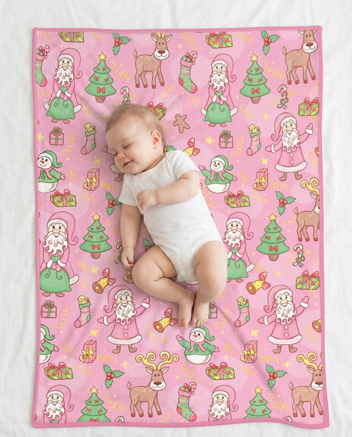 Santa Reindeer Snowflakes Bamboo Blanket