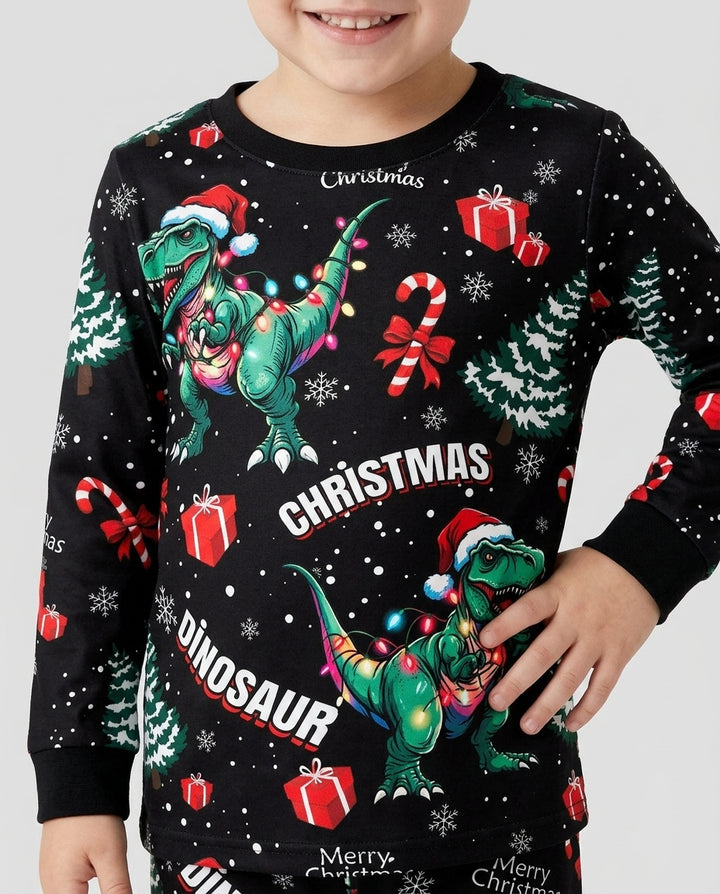 Dinosaur Raw Noel Bamboo Two Piece Long Sleeve Pajama Set